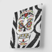 RAB Rockabilly Sugar Skull op Zebra Print Vierkante Klok (Hoek)