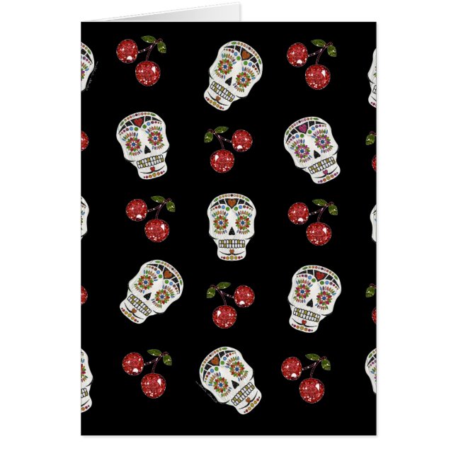 RAB Rockabilly Sugar Skulls Cherries On Black (Devant)