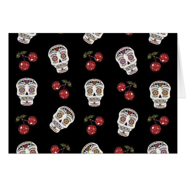 RAB Rockabilly Sugar Skulls Cherries On Black (Devant horizontal)