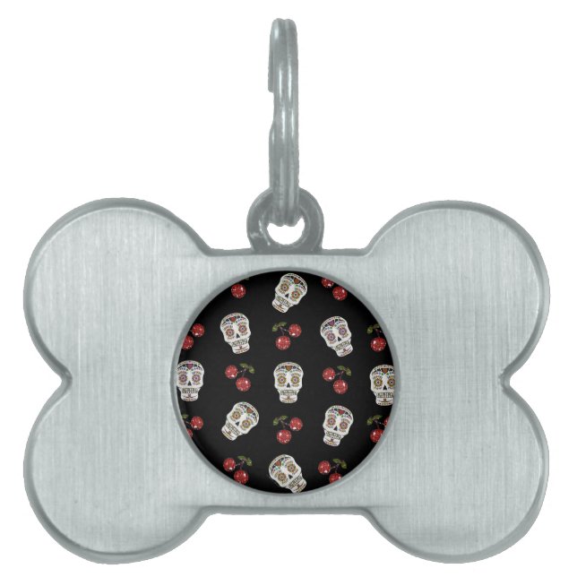 RAB Rockabilly Sugar Skulls Cherries on Black Huisdieren Naamplaatje (voorkant)