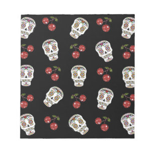 RAB Rockabilly Sugar Skulls Cherries on Black Notitieblok