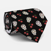 RAB Rockabilly Sugar Skulls Rozen op Black II Stropdas (Opgerold)