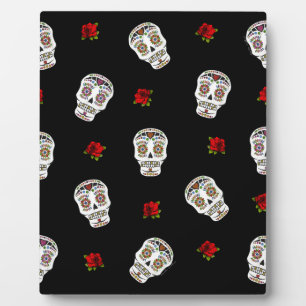 RAB Rockabilly Sugar Skulls Rozen op zwart Fotoplaat