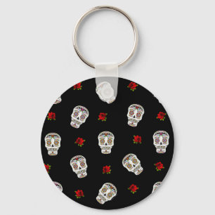 RAB Rockabilly Sugar Skulls Rozen op zwart Sleutelhanger