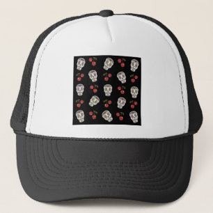RAB Rockabilly Suiker Schedels Kersen Op Zwart Trucker Pet