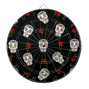 RAB Rockabilly Suiker Schedels Rozen Op Zwart Dartbord