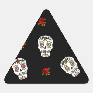 RAB Rockabilly Suiker Schedels Rozen Op Zwart Driehoek Sticker
