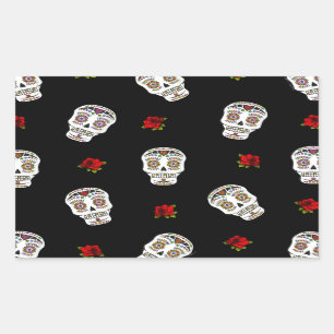 RAB Rockabilly Suiker Schedels Rozen Op Zwart Rechthoekige Sticker