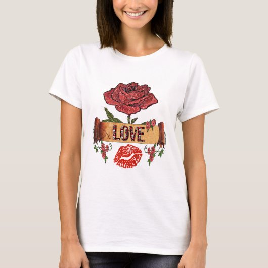 RAB Rockabilly Valentijn Rozen, Love & Lipstick T-shirt (Voorkant)