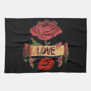 RAB Rockabilly Valentijn Rozen, Love & Lipstick Theedoek