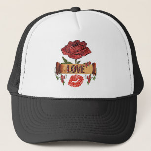 RAB Rockabilly Valentijn Rozen, Love & Lipstick Trucker Pet