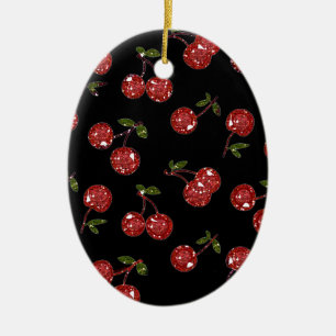 RAB Rockabilly Very Cherry Kersen Op Zwart Keramisch Ornament