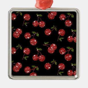 RAB Rockabilly Very Cherry Kersen Op Zwart Metalen Ornament