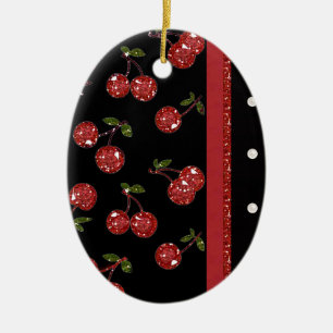 RAB Rockabilly Very Cherry Kersen Zwart Keramisch Ornament