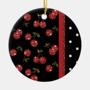 RAB Rockabilly Very Cherry Kersen Zwart Keramisch Ornament