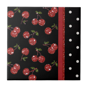 RAB Rockabilly Very Cherry Kersen Zwart Tegeltje