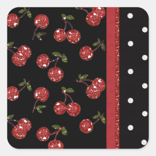 RAB Rockabilly Zeer Cherry Cherries Black Vierkante Sticker