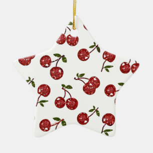 RAB Rockabilly Zeer Cherry Cherry Cherries op Whit Keramisch Ornament