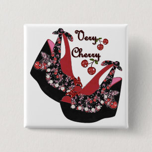 RAB Rockabilly Zeer Cherry Shoes Vierkante Button 5,1 Cm