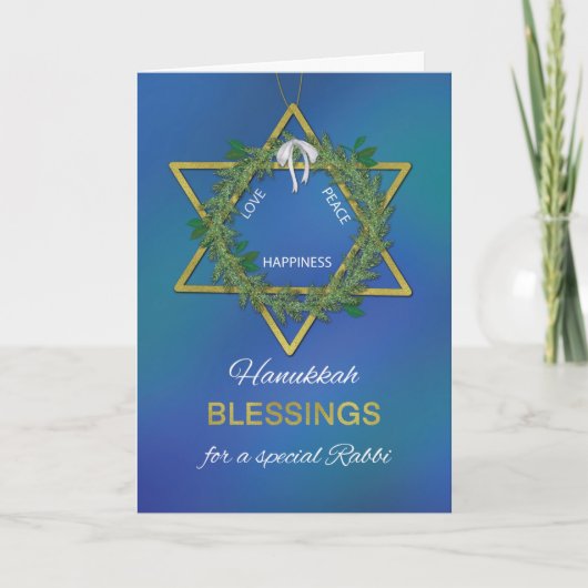 Rabbi Hanukkah Blessings Ster van David Gold Kijk Kaart (Voorkant)