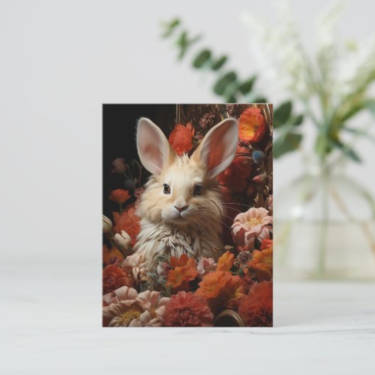 Rabbit adorable avec Fleurs Carte postale (Debout devant)