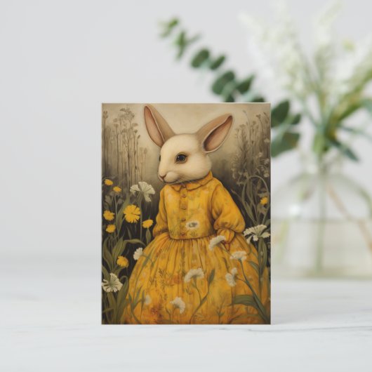 Rabbit Adorable dans une robe florale jaune carte (Debout devant)