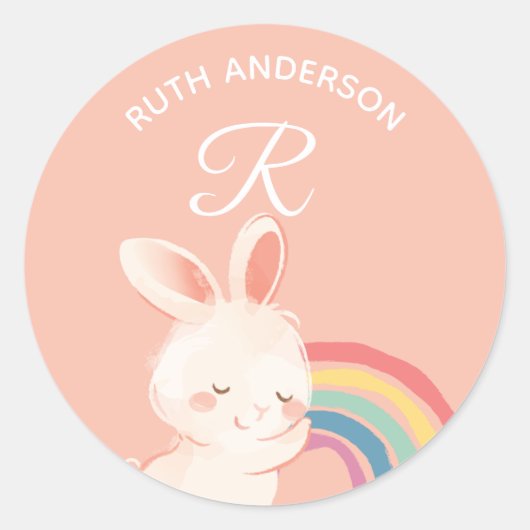 Rabbit · Alphabet Monogram Schattigee school kinde Ronde Sticker (Voorkant)
