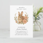 Rabbit and Pink Flowers Birthday Party Invitation (Debout devant)