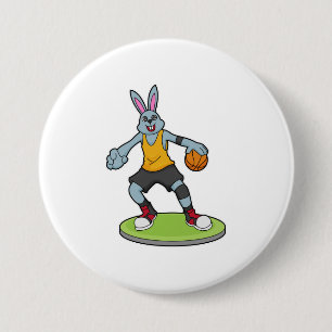 Rabbit as Basketball player with Basketball Ronde Button 7,6 Cm