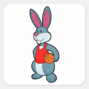 Rabbit as Basketball player with Basketball Vierkante Sticker