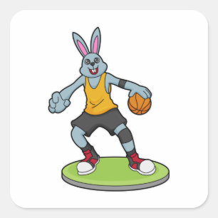 Rabbit as Basketball player with Basketball Vierkante Sticker