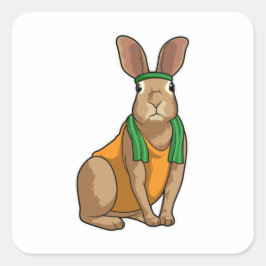 Rabbit as Runner with Towel Vierkante Sticker