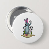 Rabbit as Soccer player with Soccer Ronde Button 7,6 Cm (Voorkant /achterkant)