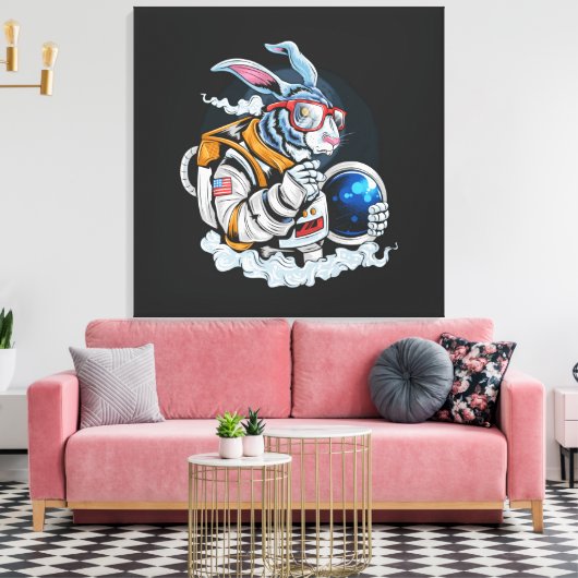 Rabbit Astronaut Status Stretted Canvas Print (Insitu (Woonkamer))