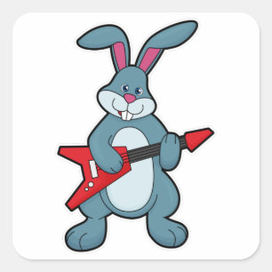 Rabbit at Music with Guitar Vierkante Sticker