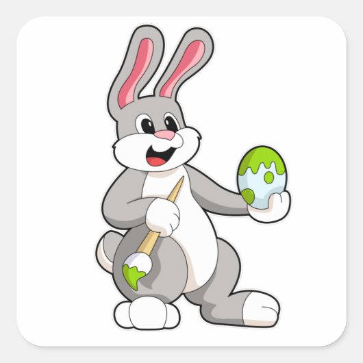 Rabbit at Painting with Egg Vierkante Sticker (Voorkant)