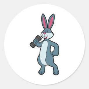 Rabbit at Sterke training met Dumbbell Ronde Sticker