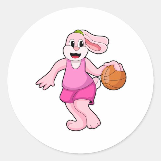 Rabbit Basketball Sports Ronde Sticker (Voorkant)