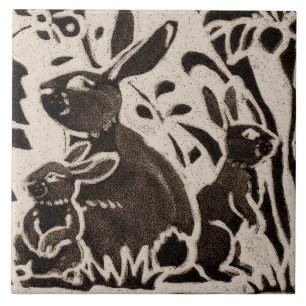 Rabbit Batik Stoneware Woodland Animal Tan Brown Tegeltje
