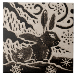Rabbit Batik Stoneware Woodland Animal Tan Brown Tegeltje