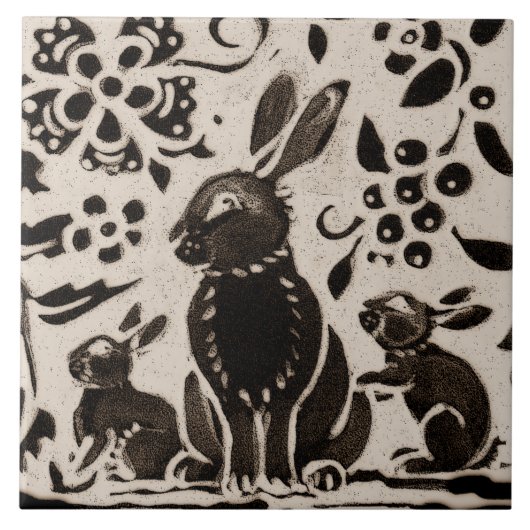 Rabbit Batik Stoneware Woodland Animal Tan Brown Tegeltje (Voorkant)