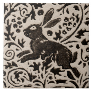 Rabbit Batik Stoneware Woodland Animal Tan Gray Tegeltje