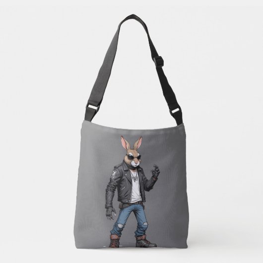 Rabbit Biker Rebel in Leather Jacket Cool Style Crossbody Tas (Voorkant)