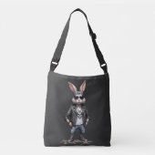 Rabbit Biker Rebel in Leather Jacket Cool Style Crossbody Tas (Voorkant)