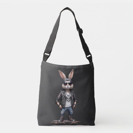 Rabbit Biker Rebel in Leather Jacket Cool Style Crossbody Tas (Voorkant)