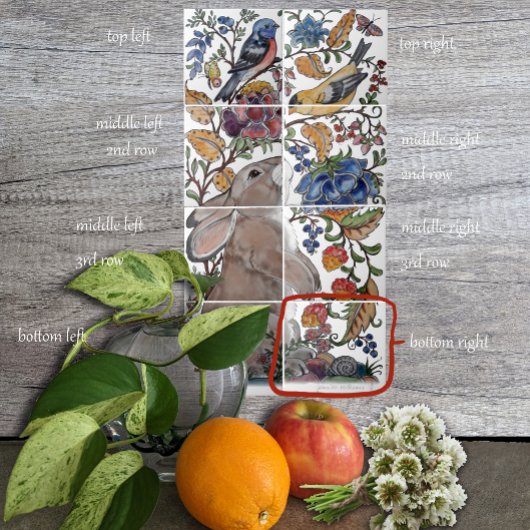 Rabbit Bird Jacobean Floral Tile Mural 8pc R Row 4 Tegeltje