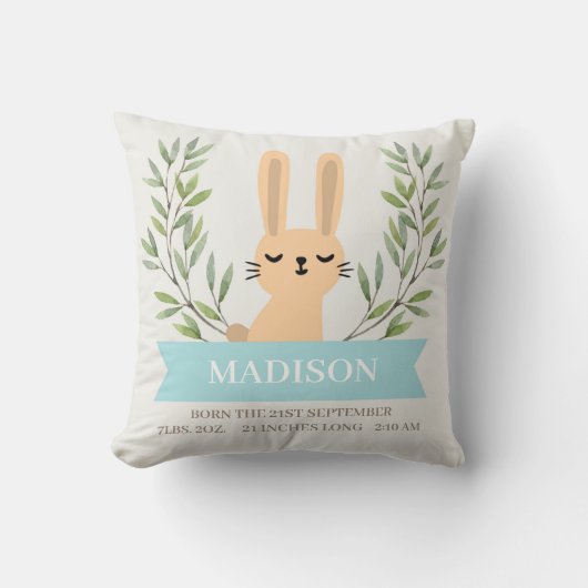 Rabbit Birth Stats Custom Pillow - Bunny Kussen (Voorkant)
