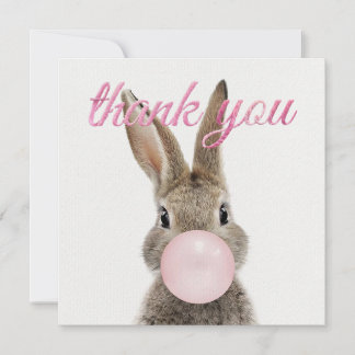 Rabbit Blowing Pink Bubble gum Thank you Bedankkaart