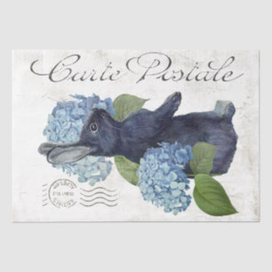 Rabbit Blue Hydrangea Flower Carte Postale French Tissuepapier
