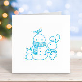 Rabbit Building Snowman Zelfinktende Stempel